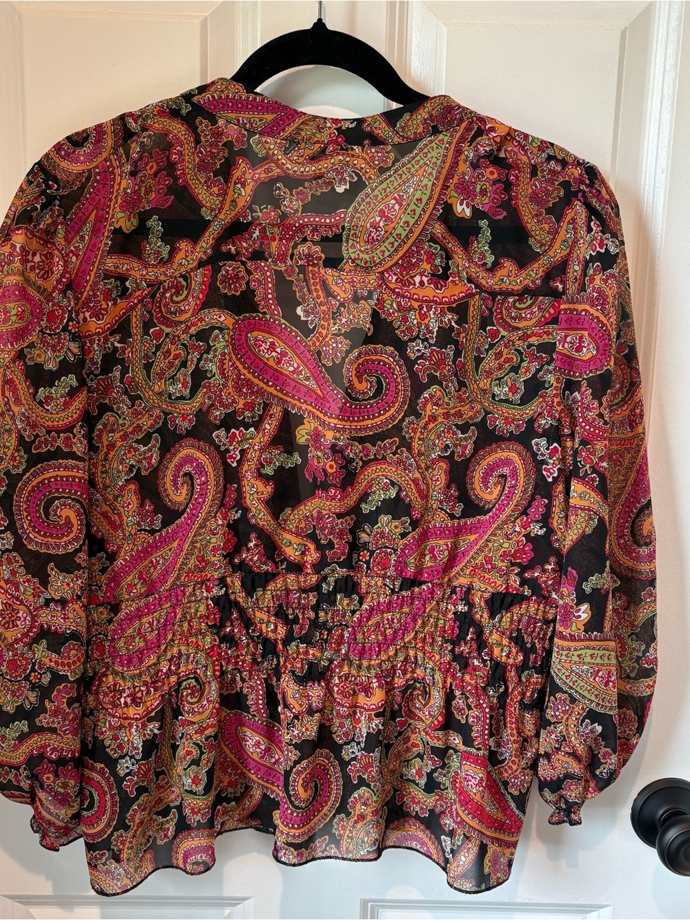 COLDWATER CREEK sheer colorful blouse black pink orange green L - Picture 2 of 3